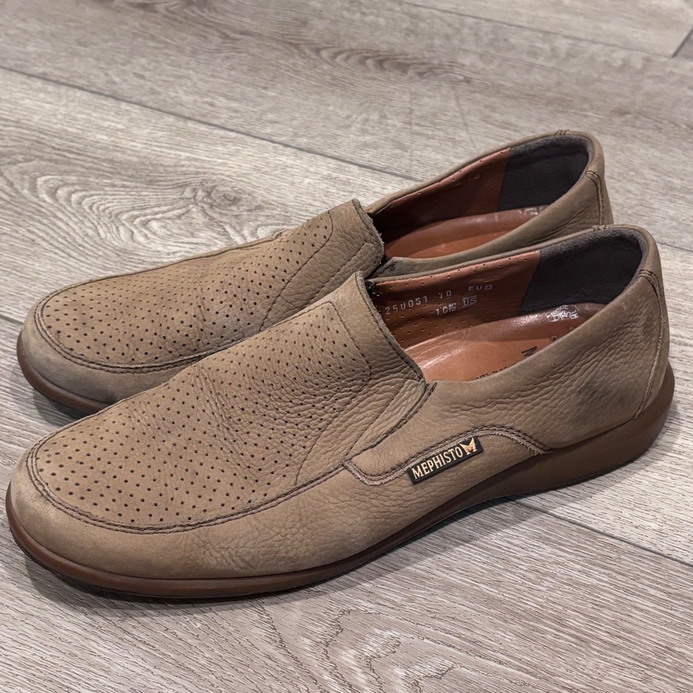 Mephisto Air-Jet Loafers Mens 10.5 Tan Leather Perforated Slip On Walking Shoes